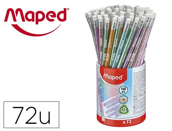 MAPED Lápices de Grafito Deco Glitter con Goma, 72 Unidades Surtidas HB