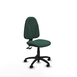 Silla de oficina Algarra con mecanismo Asincro tapizada con Tela color Verde botella. Equipada con Base poliamida negra, Sin brazos y Ruedas de nailon 50 mm