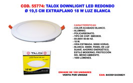 Talox Downlight LED Redondo Ø19.5 cm Extraplano 18 W Luz Blanca