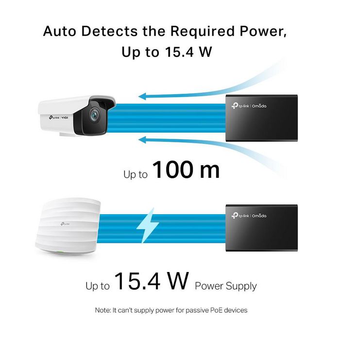 Omada Inyector PoE IEEE 802.3af - Adaptador Gigabit con 1 Puerto PoE y 1 Puerto No PoE, Hasta 100m, Plug and Play Omada Inyector PoE IEEE 802.3af - Adaptador Gigabit con 1 Puerto PoE y 1 Puerto No PoE, Hasta 100m, Plug and Play