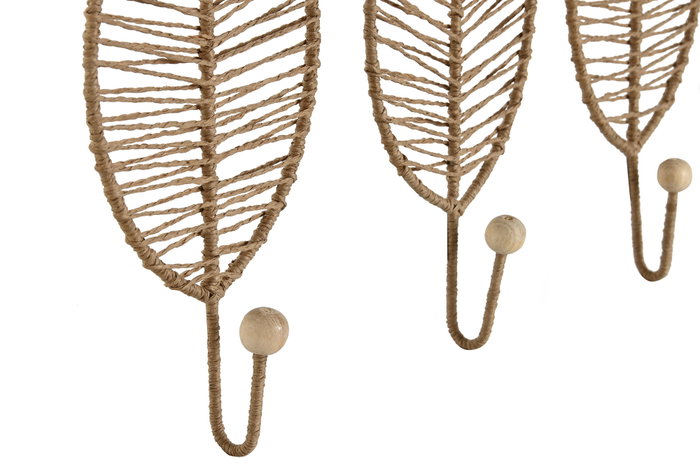 DKD Home Decor Perchero Pared Tropical Natural Yute Metal Set de 3 Piezas 4 x 26 x 12 cm DKD Home Decor Perchero Pared Tropical Natural Yute Metal Set de 3 Piezas 4 x 26 x 12 cm