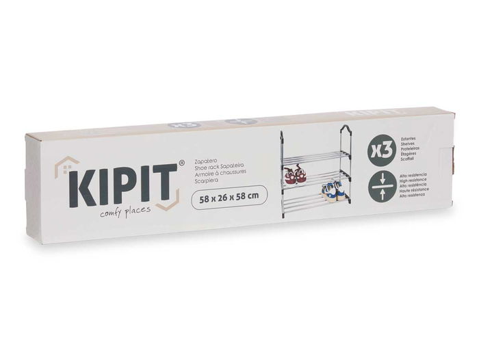 Kipit Zapatero 3 Alturas 4 Barras Estantes Negro 14.5x60x38.5 cm (Set de 6)