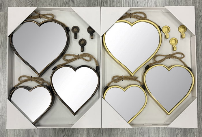 DKD Home Decor Set de 3 Espejos Decorativos Corazón