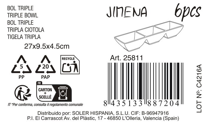 La Mediterranea Bol Triple Jimena 27 x 9.3 x 4.7 cm (24 Unidades)大変