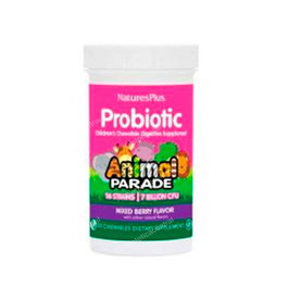 Natures Plus Animal Parade Probiotic - 30 Comprimidos Masticables Sabor Frutos del Bosque - Probióticos para Niños con 7.000 Millones de Bacterias - Vegano