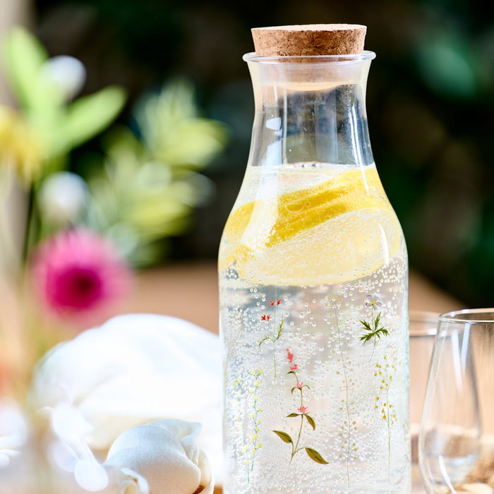 Day Botella con Tapón Corcho 900 ml Plástico y Silicona Decorada Flores