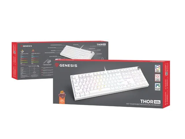 Genesis Thor 404 Teclado Mecánico RGB Blanco Layout Polaco Outemu Peach Silent Hot-Swap