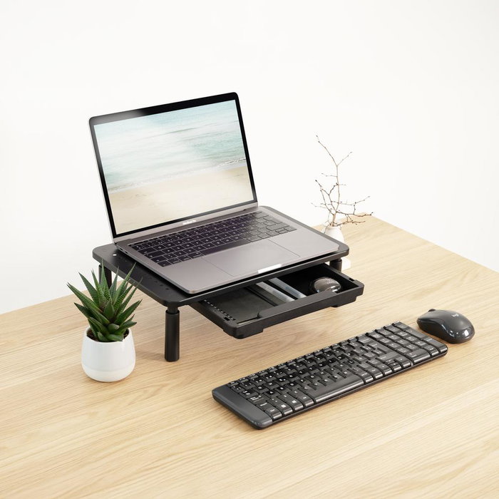 Tooq TQMR087 Soporte Elevador para Monitor Negro con Cajón Organizador Ajustable Ergonómico Tooq TQMR087 Soporte Elevador para Monitor Negro con Cajón Organizador Ajustable Ergonómico