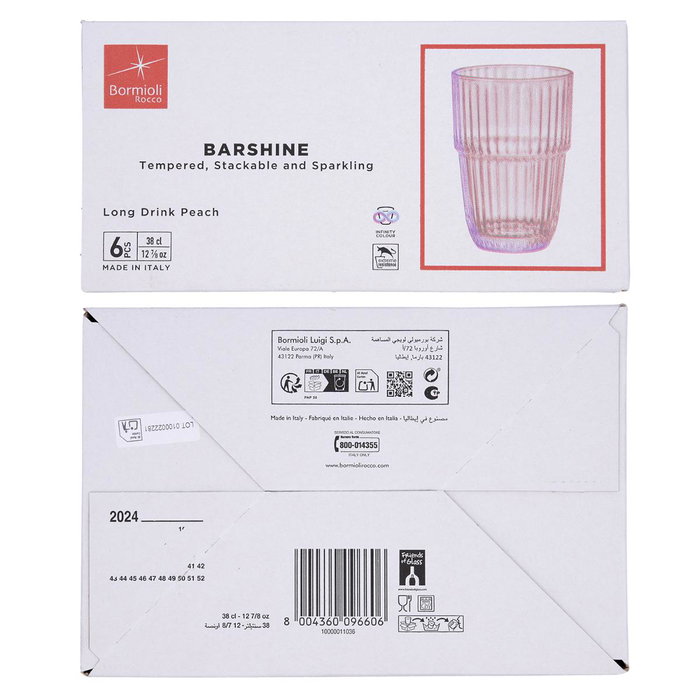 Caja 6 Vasos Altos Vidrio Barshine Bormioli Rocco 38 cL