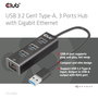 CLUB-3D Hub USB 3.2 Gen1 Tipo-A con 3 Puertos USB-A y Gigabit Ethernet, Negro