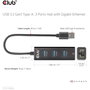 CLUB-3D Hub USB 3.2 Gen1 Tipo-A con 3 Puertos USB-A y Gigabit Ethernet, Negro