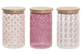 DKD Home Decor Set de 3 Botes de Borosilicato y Bambú de 1L Surtido