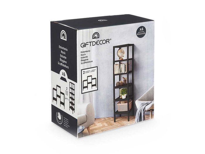 Giftdecor Estanteria Plastico 6 Baldas 108 x 98 x 32.5 cm Negra (Set de 4)