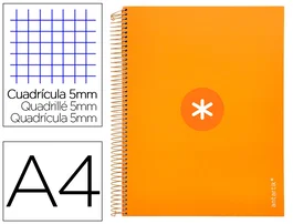 Antartik Cuaderno espiral A4 Micro forrado 120 hojas 90gr cuadro 5mm 5 bandas color mostaza