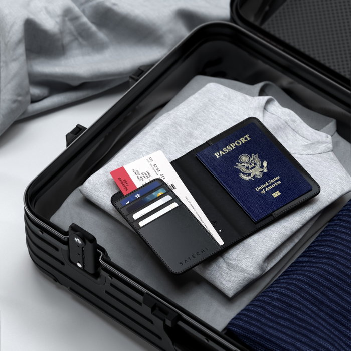 Satechi Billetera para pasaporte de cuero vegano con Find My, Negro Satechi Billetera para pasaporte de cuero vegano con Find My, Negro
