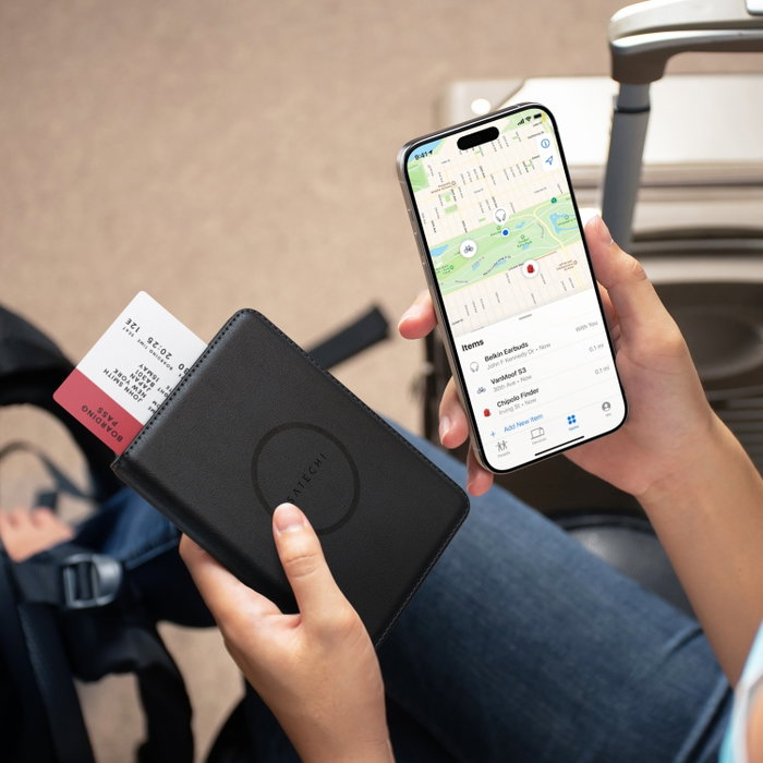 Satechi Billetera para pasaporte de cuero vegano con Find My, Negro Satechi Billetera para pasaporte de cuero vegano con Find My, Negro