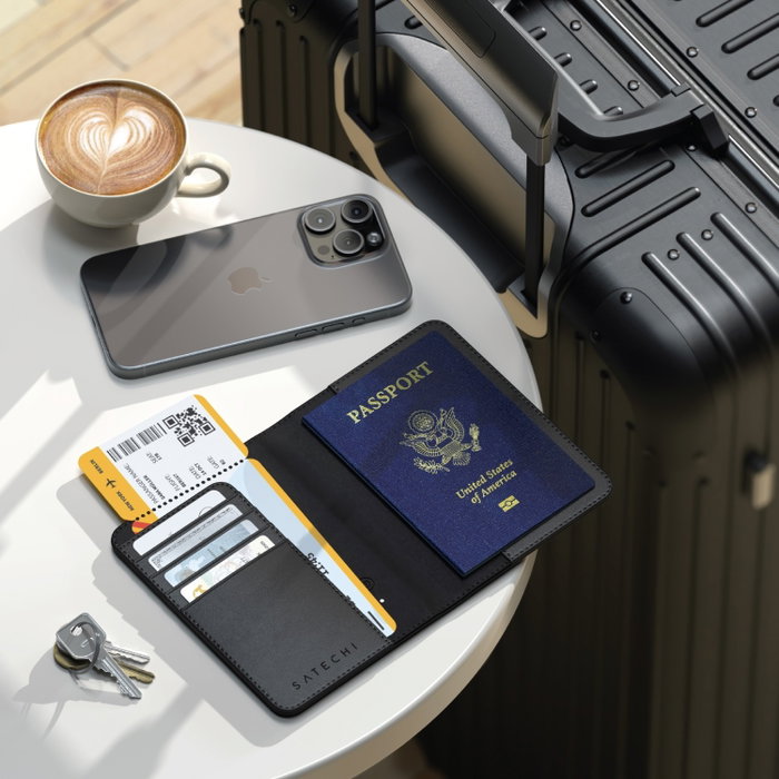 Satechi Billetera para pasaporte de cuero vegano con Find My, Negro Satechi Billetera para pasaporte de cuero vegano con Find My, Negro