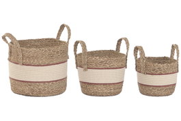 DKD Home Decor Set de 3 Cestos de Fibra y Algodón Melocotón