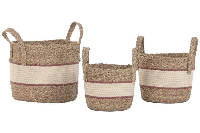 DKD Home Decor Set de 3 Cestos de Fibra y Algodón Melocotón