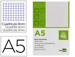 Liderpapel Bloc de notas A5 Cuadro 4mm, 80 hojas, 60 g/m², perforado
