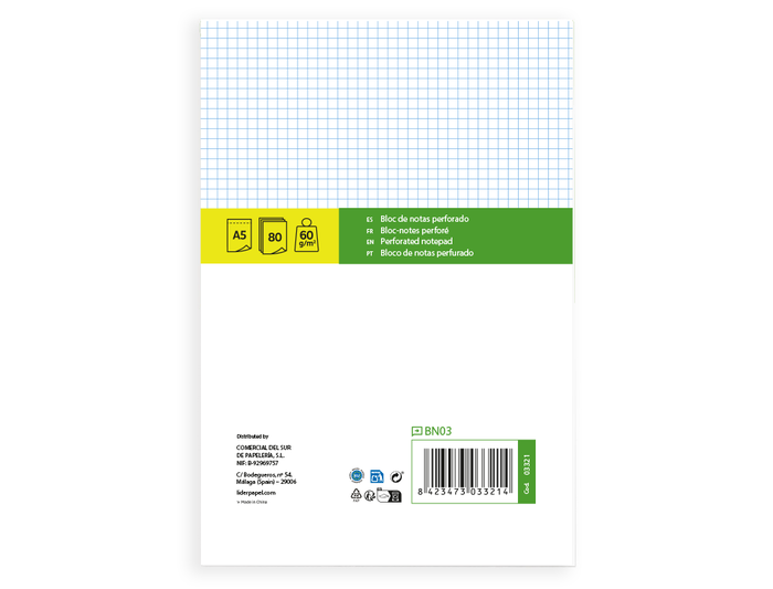 Liderpapel Bloc de notas A5 Cuadro 4mm, 80 hojas, 60 g/m², perforado