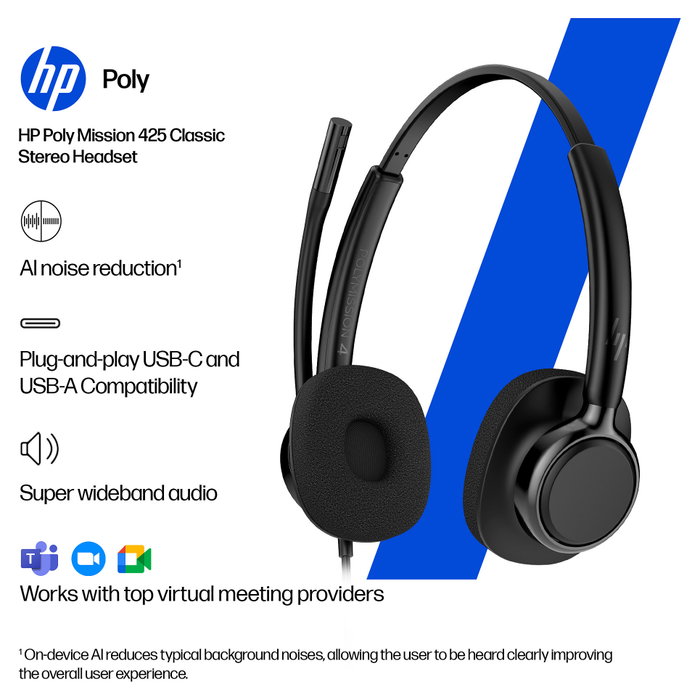 HP Poly Mission 425 Stereo USB Wired Headset Negro HP Poly Mission 425 Stereo USB Wired Headset Negro