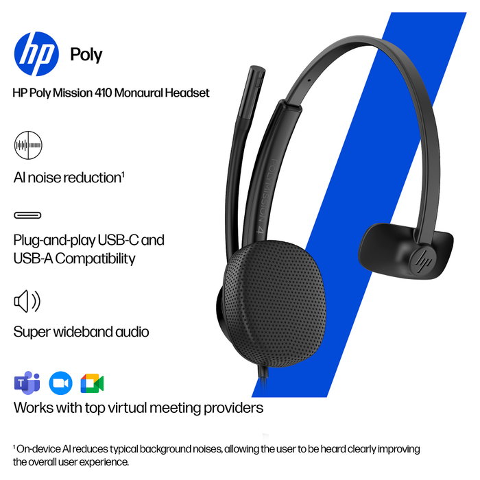 HP Poly Mission 425 Stereo USB Wired Headset Negro HP Poly Mission 425 Stereo USB Wired Headset Negro