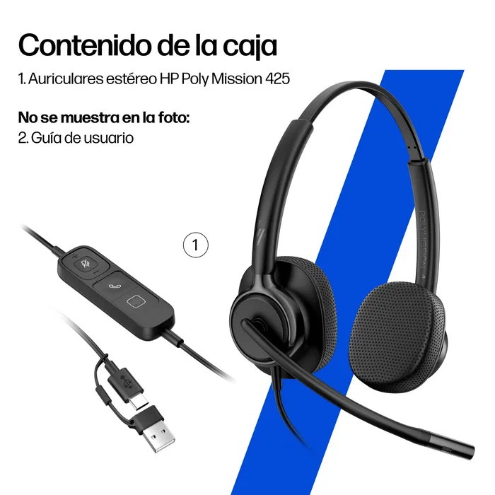 HP Poly Mission 425 Stereo USB Wired Headset Negro HP Poly Mission 425 Stereo USB Wired Headset Negro