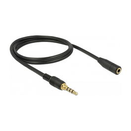 DeLOCK 85629 Cable de Extension Audio 3.5mm 4 Polos - 1 m (Jack Mini 3.5mm Macho a Hembra, Negro, Conectores Chapados en Oro)