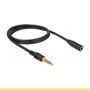 DeLOCK 85629 Cable de Extension Audio 3.5mm 4 Polos - 1 m (Jack Mini 3.5mm Macho a Hembra, Negro, Conectores Chapados en Oro)
