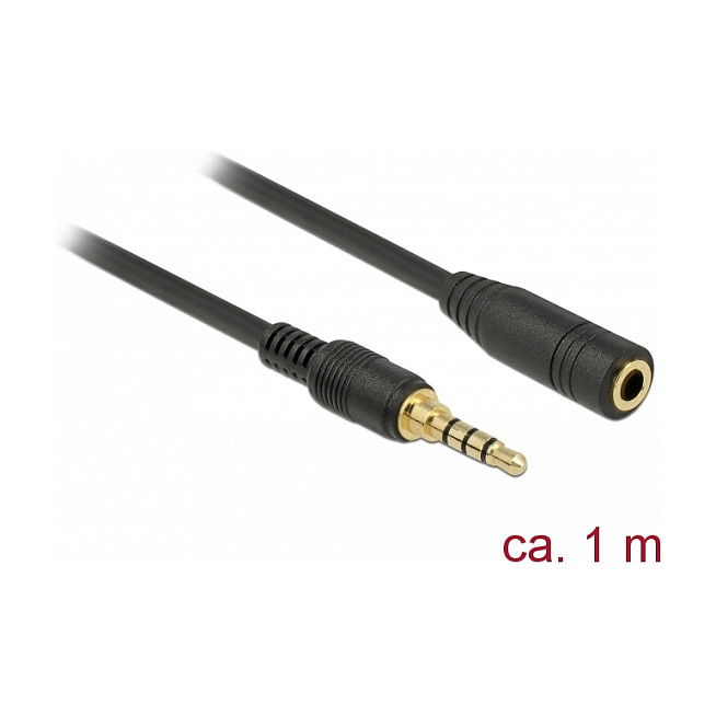 DeLOCK 85629 Cable de Extension Audio 3.5mm 4 Polos - 1 m (Jack Mini 3.5mm Macho a Hembra, Negro, Conectores Chapados en Oro) DeLOCK 85629 Cable de Extension Audio 3.5mm 4 Polos - 1 m (Jack Mini 3.5mm Macho a Hembra, Negro, Conectores Chapados en Oro)
