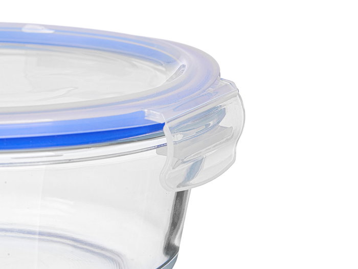 Vivalto Set 3 Fiambreras Tapa Redonda Vidrio y Plástico Transparente y Azul 17.5x17.5x11 cm (Set de 8)