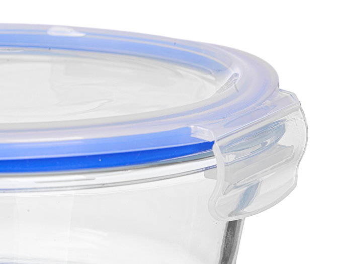 Vivalto Set 3 Fiambreras Tapa Redonda Vidrio y Plástico Transparente y Azul 17.5x17.5x11 cm (Set de 8)