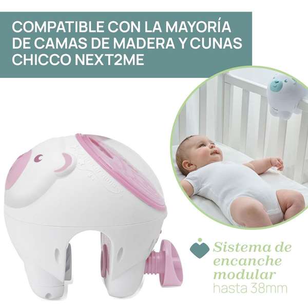 Chicco Proyector Oso Polar Rosa 2 en 1 con Luces y Música Personalizables 13x13x14,5 cm