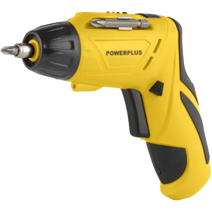 Powerplus Destornillador Eléctrico 4V POWX00406 con Luz LED, Mango Ajustable y Portapuntas Hexagonal Magnético