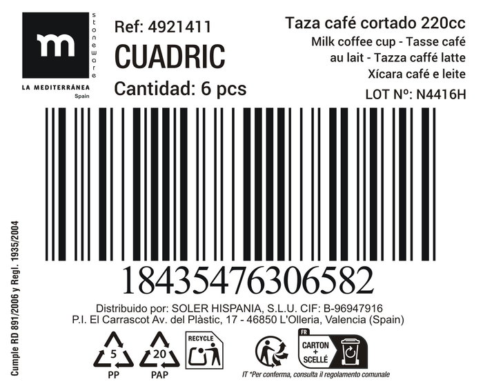 Inde Taza Cafe Cortado 220 cc Cuadric Mediana (24 Unidades)