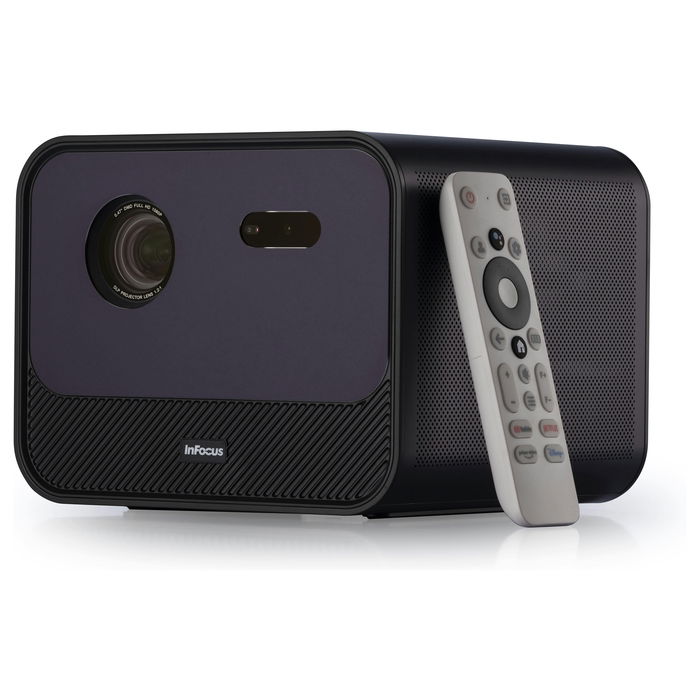 InFocus Crusader Grand Master IN3028SL - Proyector LED Smart Full HD 1080p, 1200 Lúmenes, Wi-Fi, Android TV, 3D, HDR10, Netflix, Disney+, Pantalla 22-130", 40W Altavoz