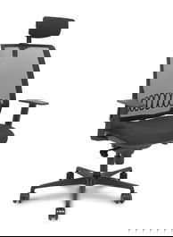 Silla de oficina Alares con mecanismo Sincro tapizada con Tela color Negro. Equipada con lumbar 1D, Brazos 1D, Cabecero 2D y Ruedas 65mm nailon