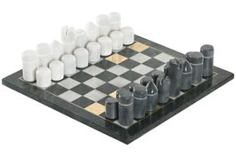 DKD Home Decor Juego de Ajedrez de Mármol y Latón Verde y Blanco 35,5x35,5x1,5 cm