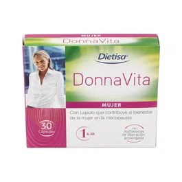 DIETISA Donnavita 30Cap. Complemento Alimenticio para el Bienestar Femenino en la Menopausia con Isoflavonas de Soja, Trébol Rojo, Salvia y Vitamina E