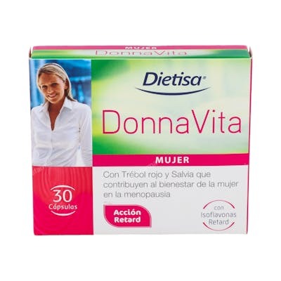 DIETISA Donnavita 30Cap. Complemento Alimenticio para el Bienestar Femenino en la Menopausia con Isoflavonas de Soja, Trébol Rojo, Salvia y Vitamina E DIETISA Donnavita 30Cap. Complemento Alimenticio para el Bienestar Femenino en la Menopausia con Isoflavonas de Soja, Trébol Rojo, Salvia y Vitamina E