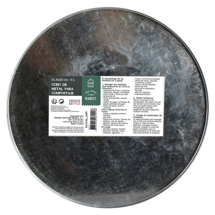 Home Deco Factory Cubo Metal Compostaje 5L con Filtro Antiolor Acero Galvanizado Estilo Little Market