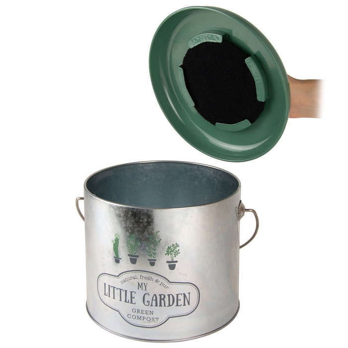 Home Deco Factory Cubo Metal Compostaje 5L con Filtro Antiolor Acero Galvanizado Estilo Little Market