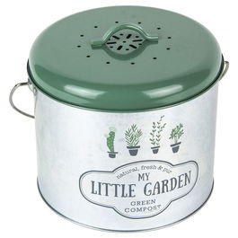 Home Deco Factory Cubo Metal Compostaje 5L con Filtro Antiolor Acero Galvanizado Estilo Little Market