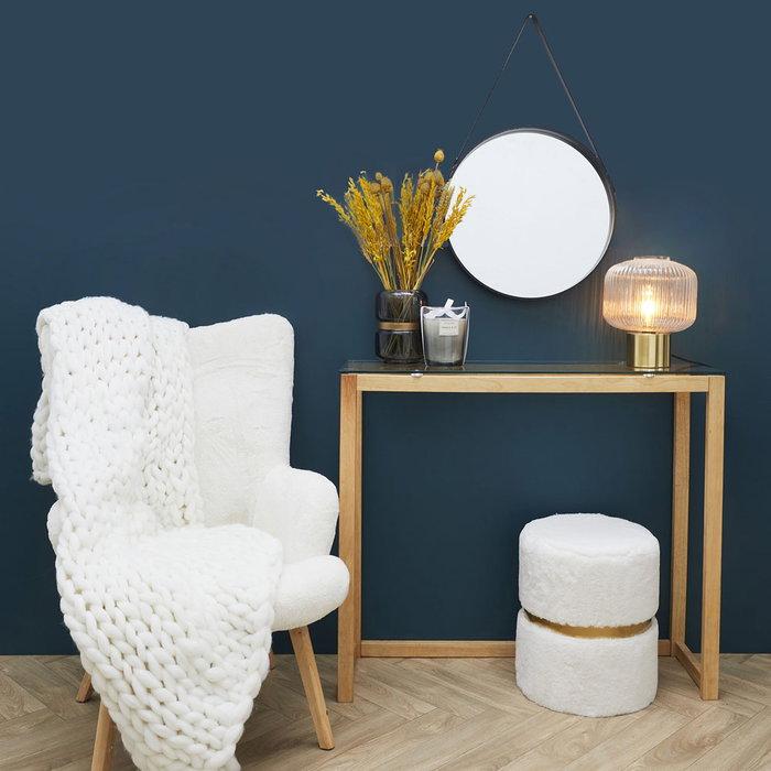 Home Deco Factory Espejo Lounge con Asa Negra, Diámetro 50 cm