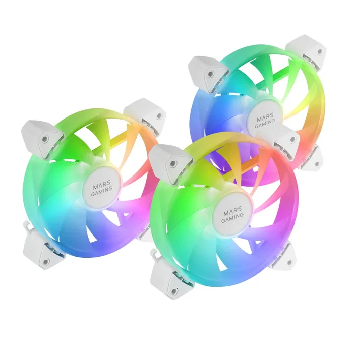 Mars Gaming Kit 3 ventiladores auxiliares ARGB 120mm MF-3A blanco iluminación 360º compatibilidad total