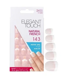 Elegant Touch Natural French Uñas Artificiales Cuadradas Rosa XS