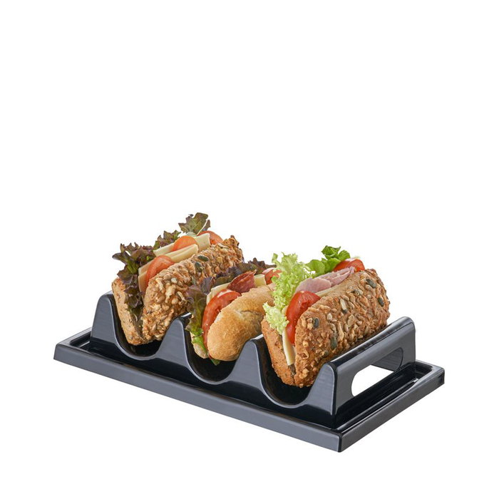 APS Dispensador de Bocadillos Negro con Asa para Buffet y Exposición, Poliestireno, 29x19x6.5 cm