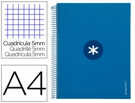 Antartik Cuaderno espiral A4 micro forrado 120 hojas 90gr cuadro 5mm 5 bandas azul marino