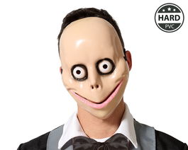 Máscara Cara Macabra Ojos Saltones Sonrisa Torcida - Personaje Viral Creepypasta Demonio Digital Halloween Fiesta Temática Beige